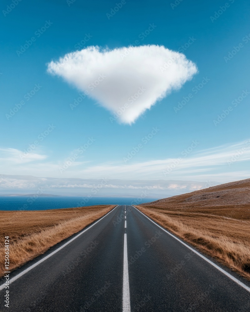 Aufkleber linear perspective highway with expansive landscape and clear skies - strategic travel imagery for m