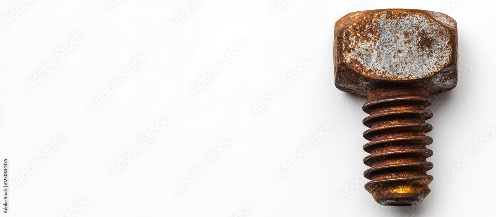 Poster rusty galvanized bolt and nut on white background showcasing industrial decor with grunge effect and