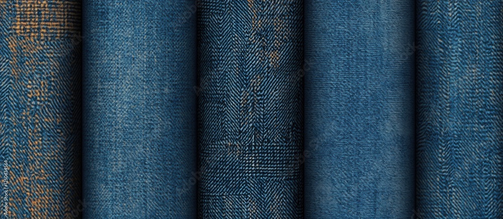 Poster seamless background of textured rolled denim blue jeans with various shades and patterns showcasing 