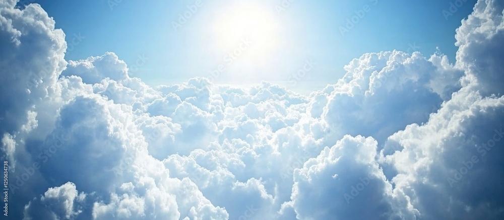 Aufkleber Scenic view of bright blue sky with fluffy white clouds creating a calm and refreshing natural pattern for relaxation and inspiration