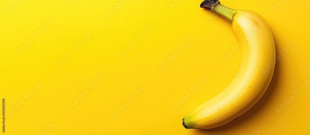 Poster fresh ripe yellow banana on vibrant yellow background with ample space for text or creative designs 