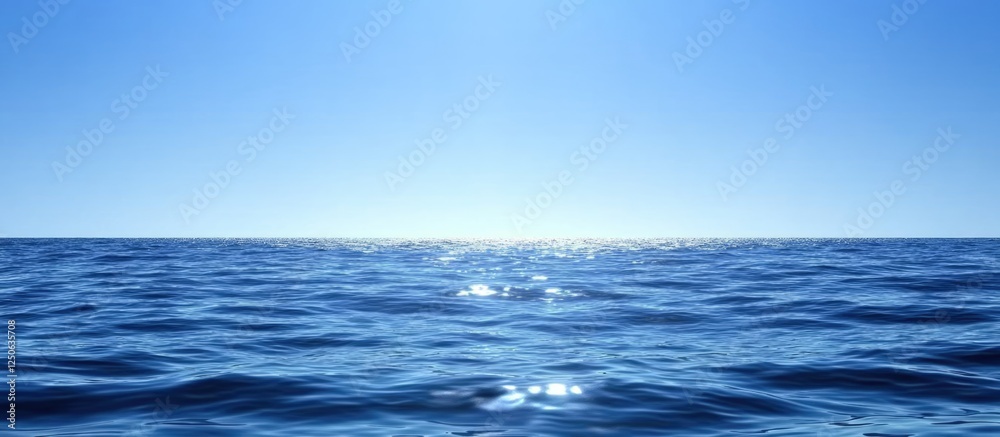 Poster serene ocean surface with gentle ripples reflecting sunlight under a clear blue sky. calm seascape i