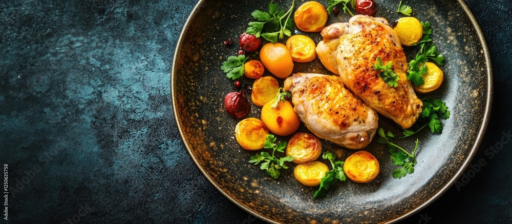 Aufkleber roast chicken with garden vegetables on rustic plate showcasing freshness and warmth ideal for culin