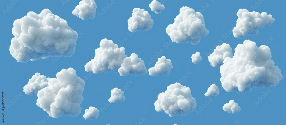 Poster Scattered white clouds against a vibrant blue sky creating a serene and tranquil atmosphere for various creative projects.