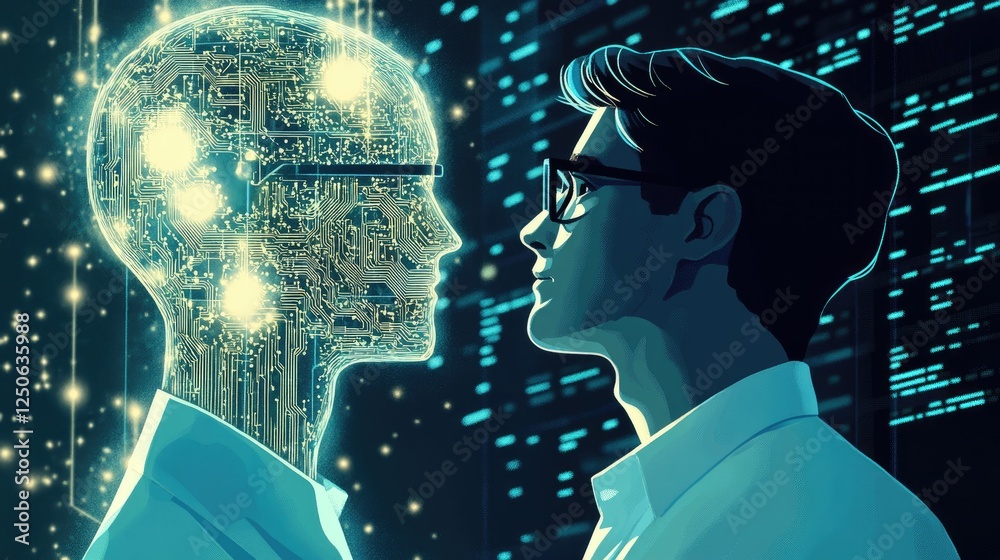 Poster a cyber expert using ai-powered security software to prevent unauthorized data access.