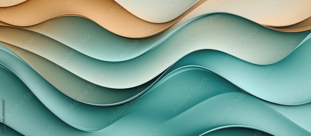 Poster seamless abstract wavy background in soothing blue, green, and brown hues with ample empty space for