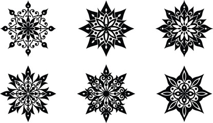 Six Elegant Black and White Ornate Snowflake Designs