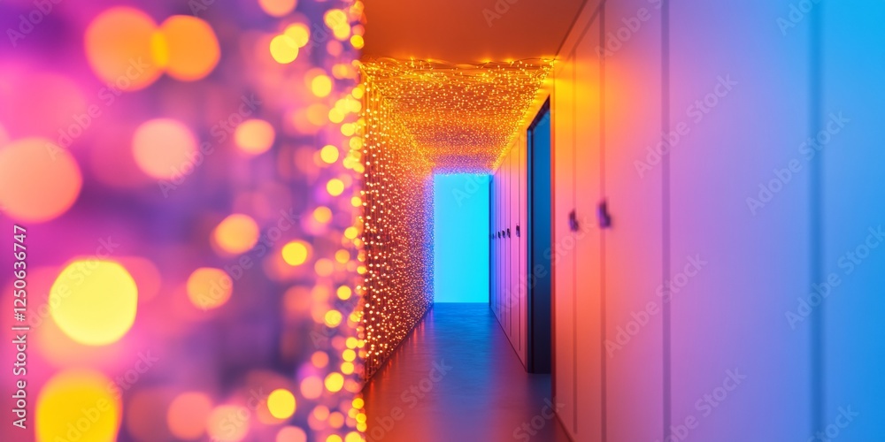 Aufkleber Ethereal Data Center LED-Enhanced Corridor in Server Room with Networking Infrastructure - Tech Atmosphere and Cloud Computing Display for Modern IT Solutions