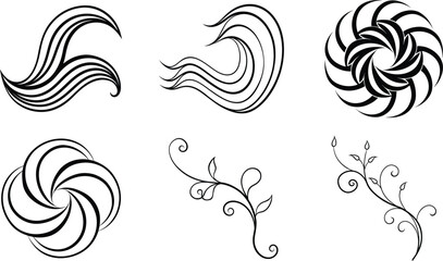 Abstract Swirls, Waves, Floral, and Spin Designs Vector Graphics