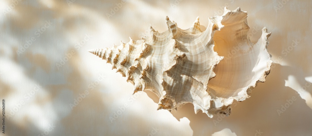 Aufkleber Seashell with intricate details displayed on a soft light background highlighting its natural beauty and texture.