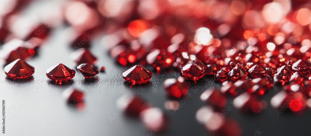 Poster red glittering gemstones creating a bokeh effect with light and shadow on a dark background showcasi