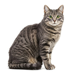 Fototapeta premium Gray Tabby Cat Sitting Isolated on White Background