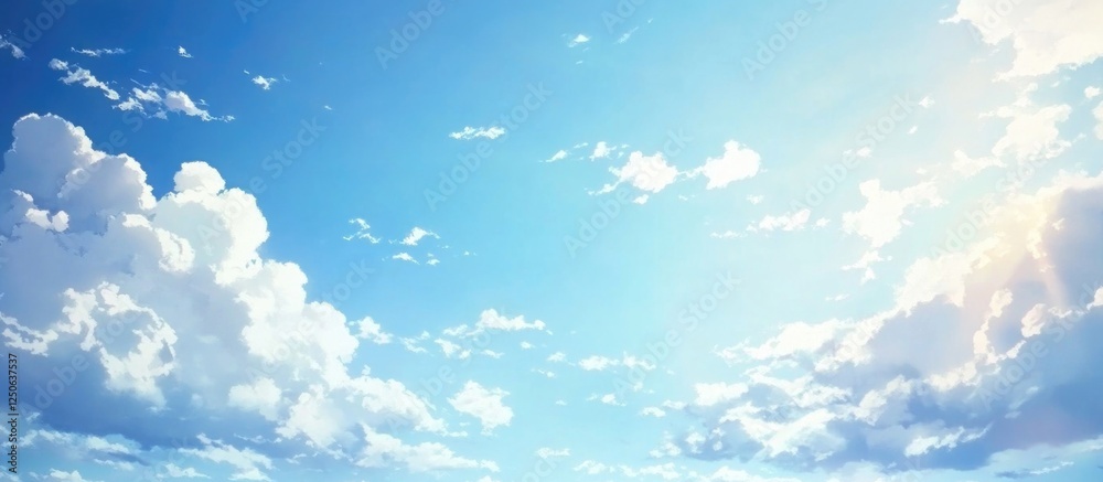 Poster serene blue sky with soft, fluffy clouds creating a tranquil and calming atmosphere for peaceful lan