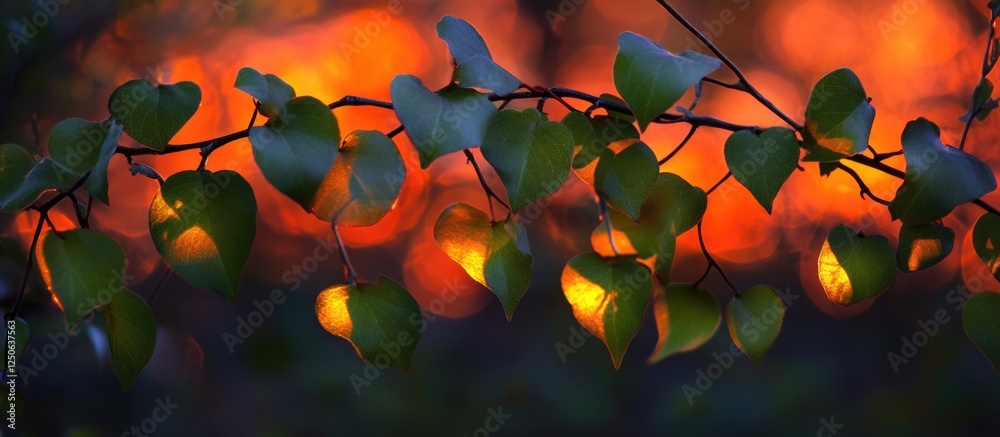 Aufkleber Saturated green leaves illuminated by a red evening sun creating a beautiful abstract background with stunning bokeh effects
