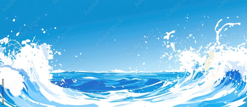 Poster Blue ocean background with dynamic water splashes ideal for various creative and design projects.
