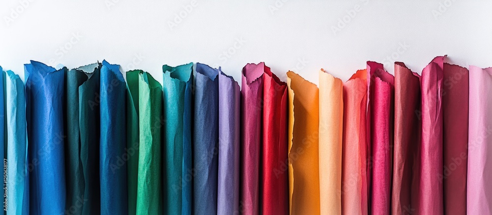 Poster colorful rolls of textured paper arranged horizontally showcasing a vibrant palette ideal for crafti