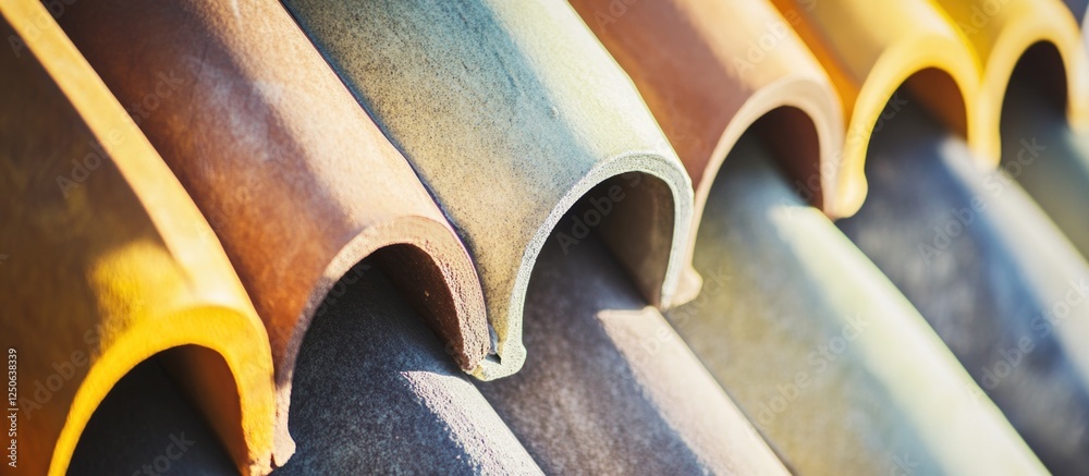 Aufkleber Colorful roof tiles creating a textured background for construction and sun protection concepts in architecture and design.