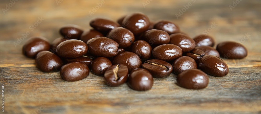 Poster roasted coffee beans on wooden surface creating a warm and inviting background for coffee-related th