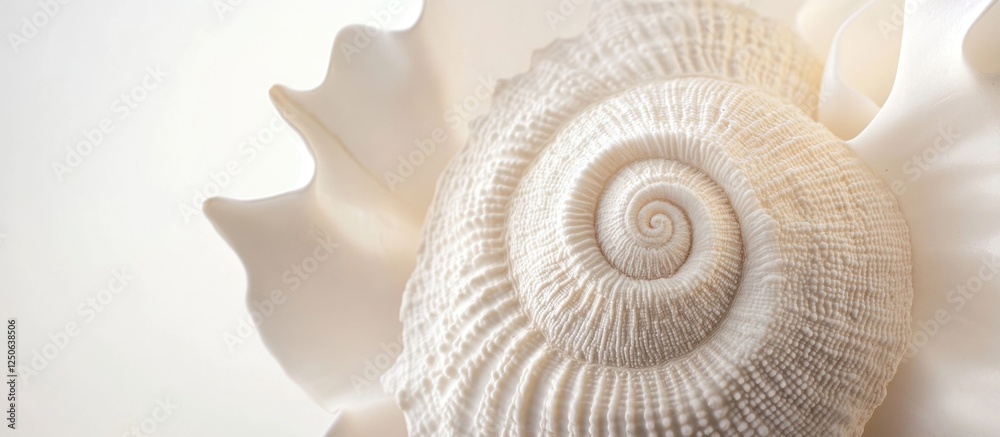 Poster Elegant seashell displayed on a white background highlighting its intricate patterns and natural beauty for decor and beach-themed projects.