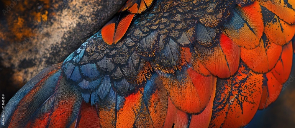 Poster vibrant scarlet macaw feathers showcasing rich colors and intricate patterns in nature's palette