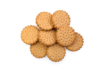 Sandwich cookie with chocolate cream and hazelnuts isolated on white background.