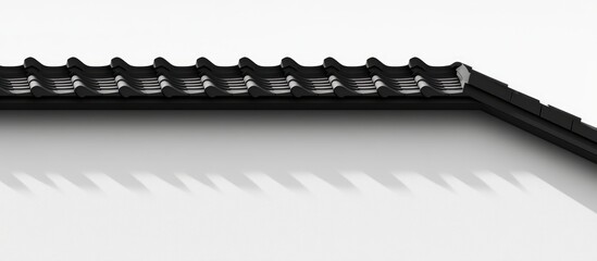 Roof edge casting intricate shadows on a clean white wall creating a striking visual contrast and emphasizing structural details.