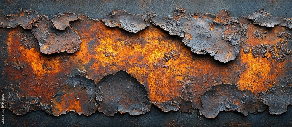Poster rusty metal surface with vibrant orange and brown texture creating a dramatic industrial background 