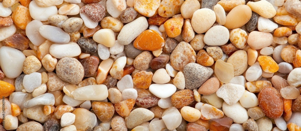Poster Textured background of colorful small pebbles and gravel creating a natural stone pattern for decorative or design purposes.