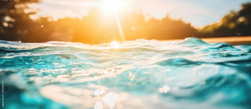 Poster glittering ripples of water in a swimming pool reflecting the warm sunlight during a serene summer e
