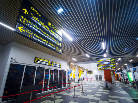 Brasov-Ghimbav International Airport (GHV) modern waiting area, new aerodrome in Romania, Eastern Europe.