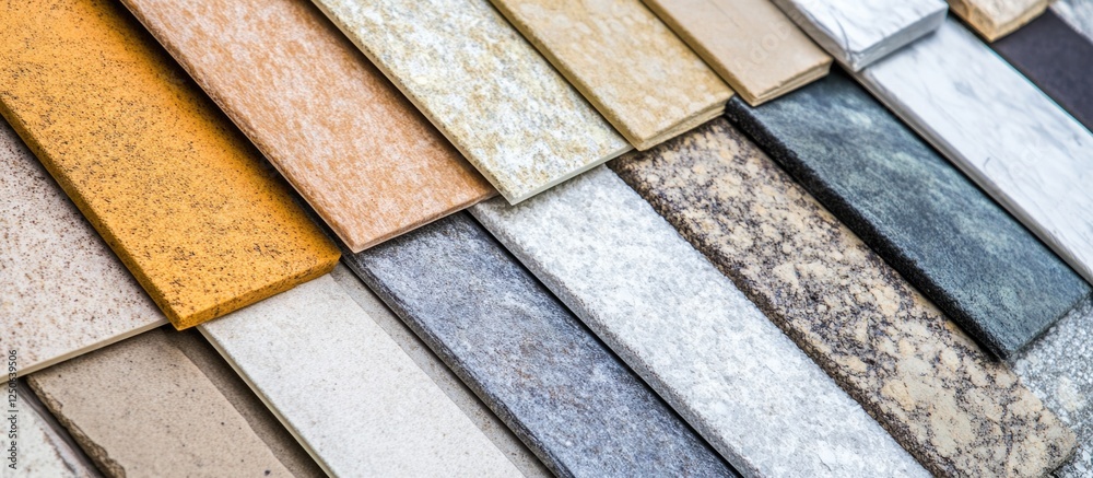 Poster variety of roofing tiles in different colors and textures for architectural design and construction 