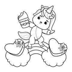Valentine Day Coloring Page with cute unicorn