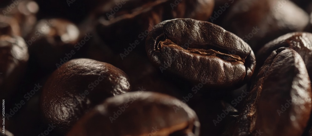 Poster roasted coffee beans closeup showcasing rich textures and deep colors ideal for beverage and culinar