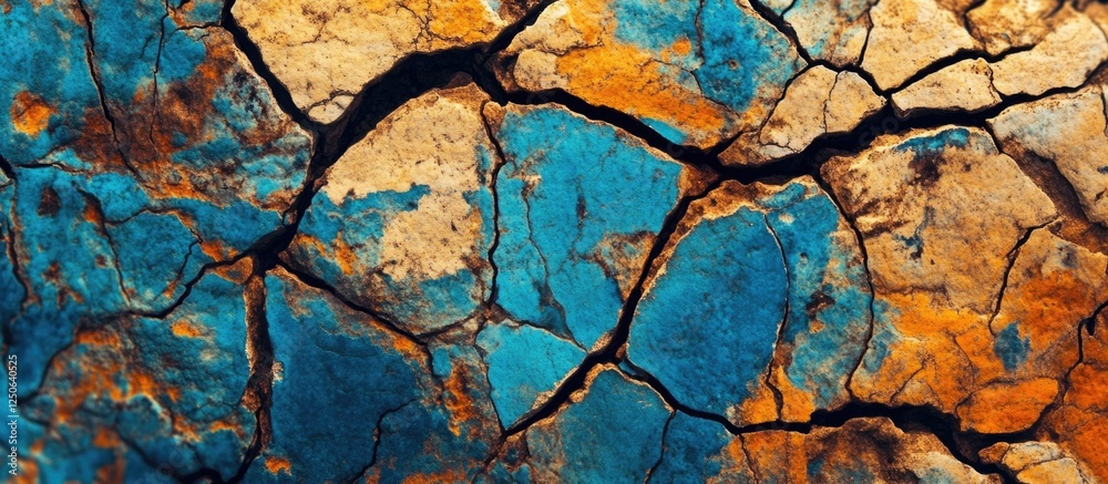 Aufkleber Abstract rock stone texture featuring vibrant colors and intricate cracks creating a visually striking surface design.