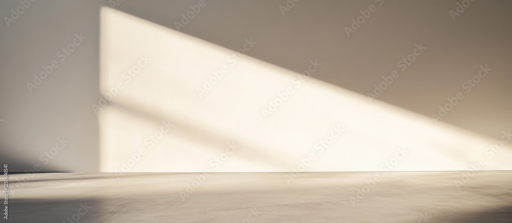 Poster geometric light and shadow patterns created by roof beams on a minimalistic white wall in an indoor 