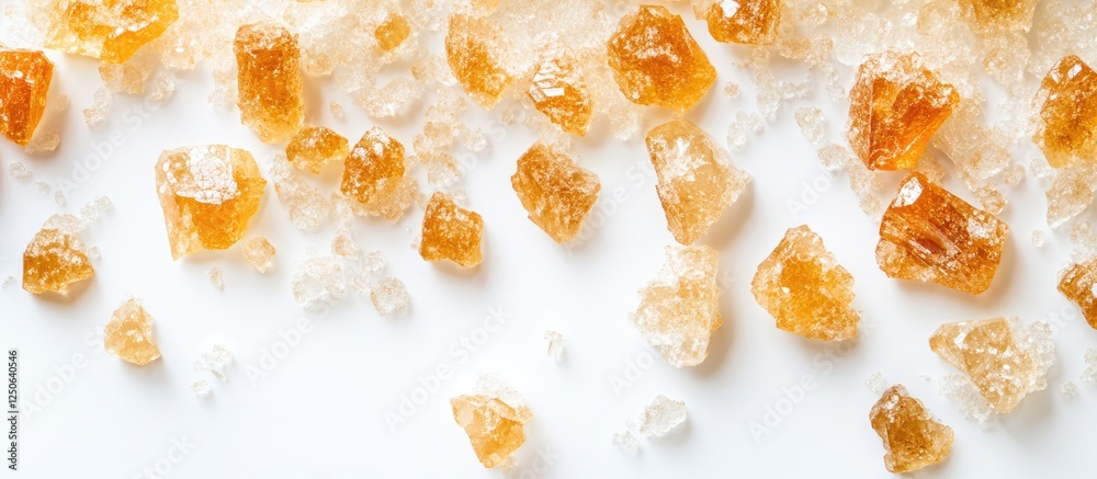 Aufkleber golden rock sugar crystals scattered on a white background showcasing their natural texture and colo