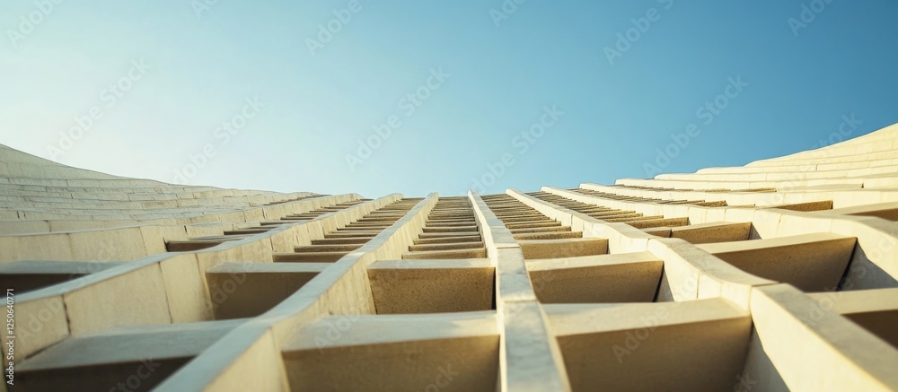 Aufkleber Geometric architectural pattern with a clear blue sky background showcasing modern design and symmetry in building structures.