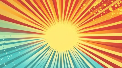Vibrant Sunburst Background with Radial Lines and Retro Color Palette
