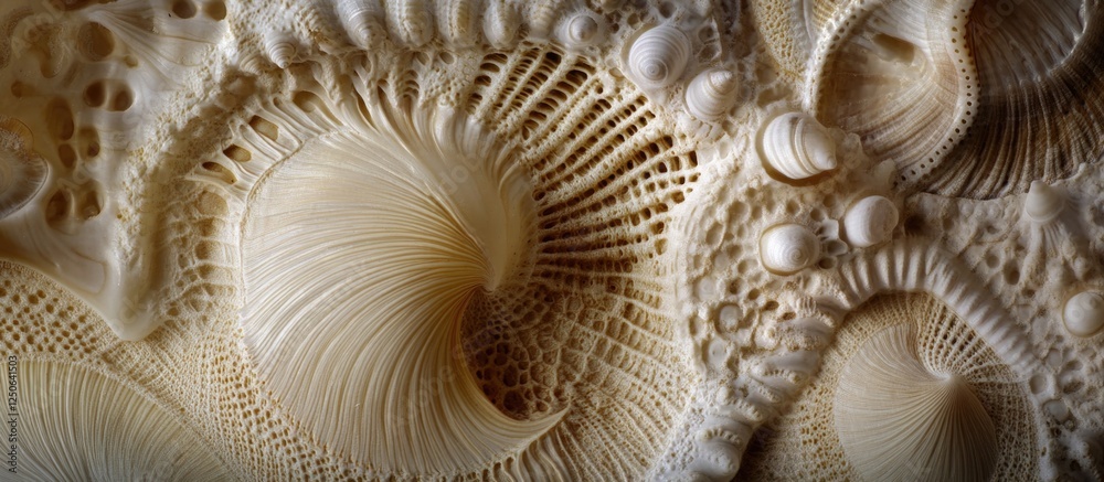 Poster detailed close-up of intricate sea shell textures for natural decor and coastal design applications