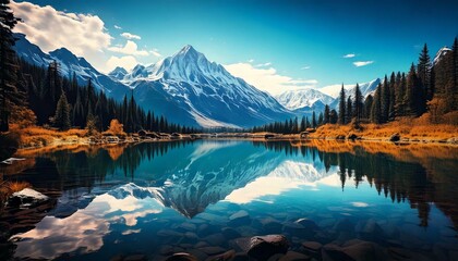 Obraz premium lake reflecting a majestic mountain 