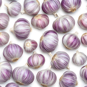 garlic pattern, realistic photography, white background 