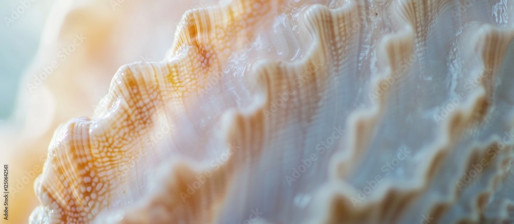 Poster Close up of delicate sea shells showcasing intricate textures and natural patterns in soft lighting. Perfect for marine and nature themes.