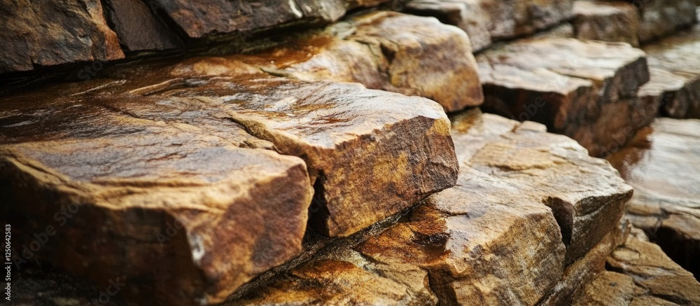 Poster close-up of weathered brown rocks at the seaside in northumberland highlighting natural textures and