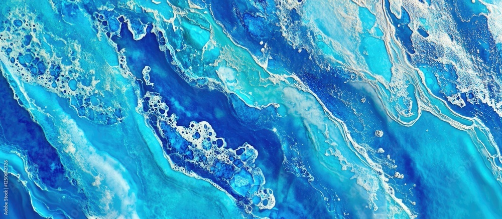 Poster Aerial view of ocean waves creating a mesmerizing blue texture pattern ideal for nature backgrounds and water-themed designs.