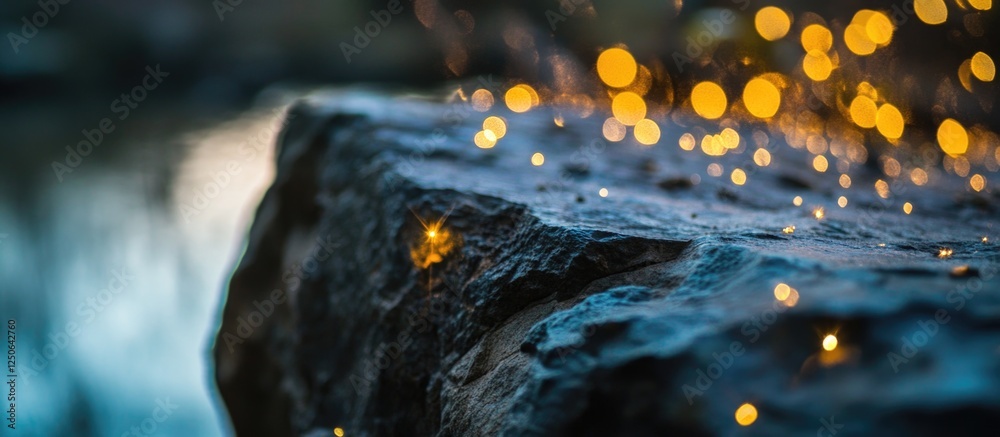 Aufkleber Glittering rock edge with glowing particles and soft bokeh background creating a magical and enchanting atmosphere