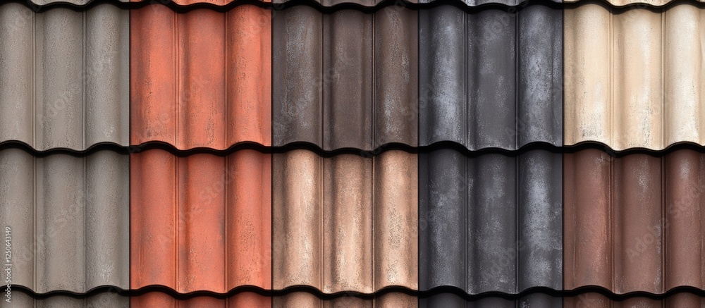 Poster Roof tile texture background showcasing various colors and patterns of traditional roofing materials for architectural and design applications
