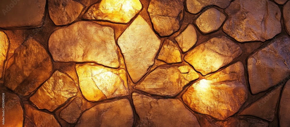 Aufkleber Natural stone wall texture illuminated by warm light creating a beautiful rock pattern background for design and decor applications.
