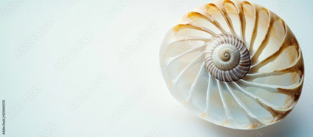 Poster elegant nautilus seashell on a white background, showcasing its intricate spiral patterns and natura