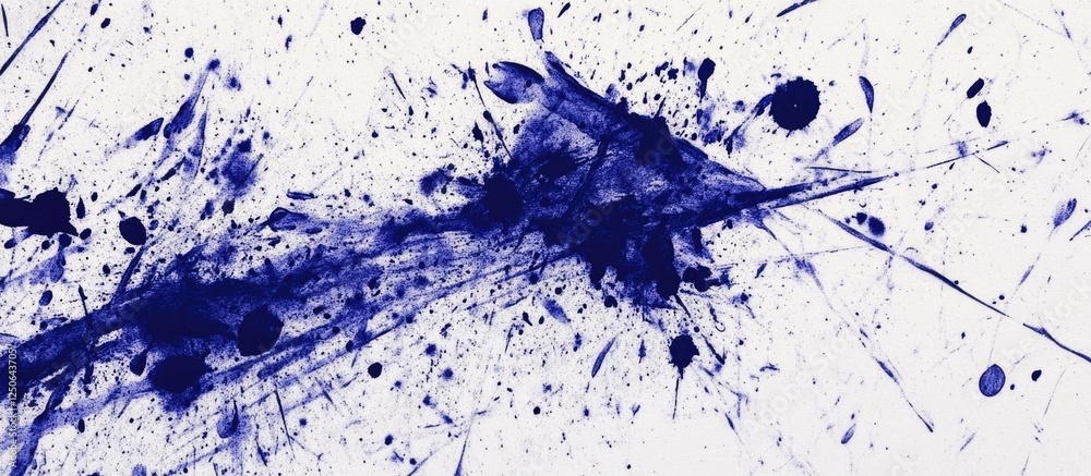 Aufkleber Dark blue ink splatter with grunge texture on a white background creating an abstract artistic effect for various creative projects.