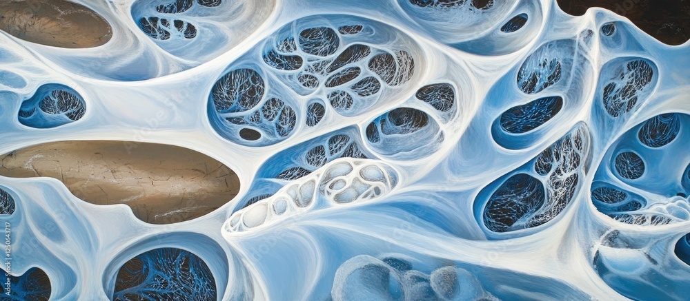 Poster Intricate Ice Formations on a River Surface in Winter Capturing Nature's Frozen Patterns and Textures